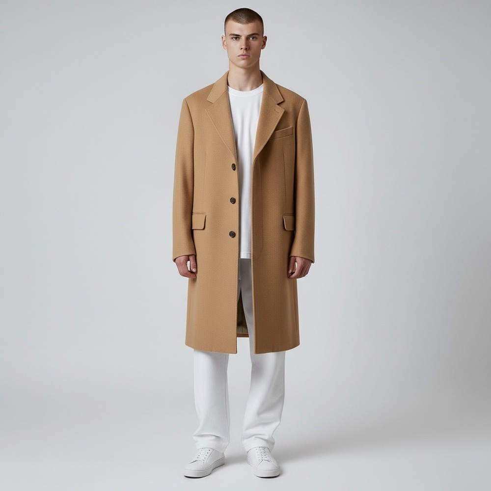 Men’s Cashemere Blend Camel Colored Topper Coat - Battaglia made in Italy Large